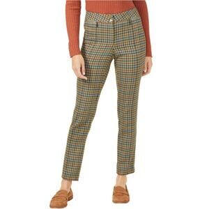 J Mclaughlin Yara Olive Plaid Pants Women 4 Straight Leg Crop Green Blue Stretch